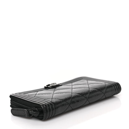 Chanel Distressed Patent Quilted Small Boy Zip Around Wallet Black 4 of 10