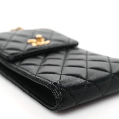 Chanel Lambskin Quilted Pearl Crush Phone Holder With Chain Black 10 of 11