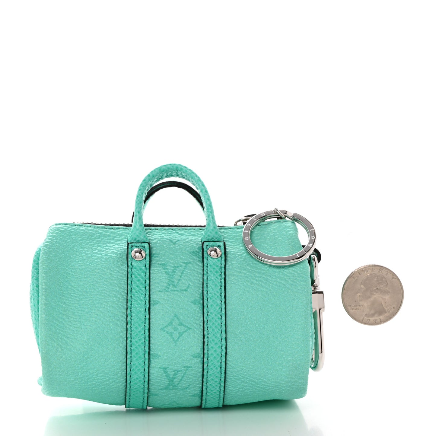 Monogram Mini Keepall Bag Charm Key Holder Turquoise