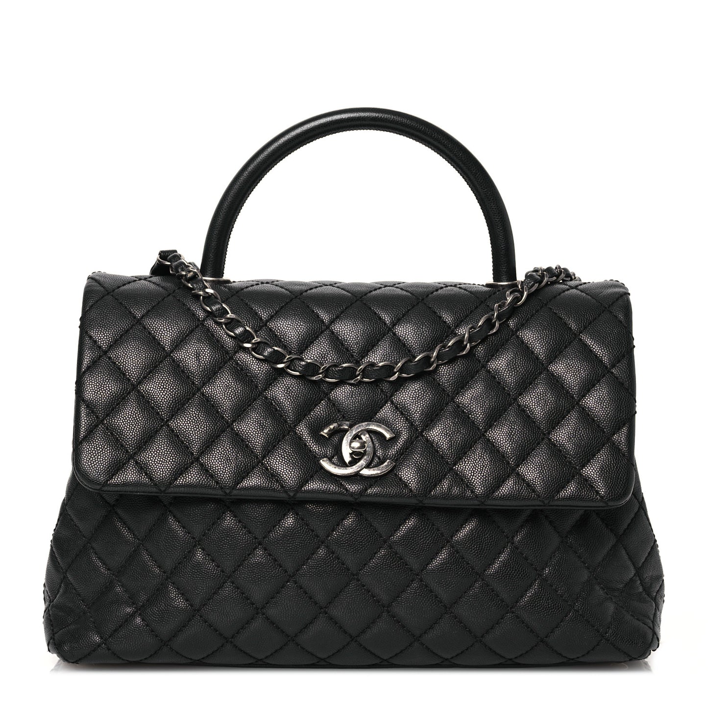 Caviar Quilted Medium Coco Handle Flap Black