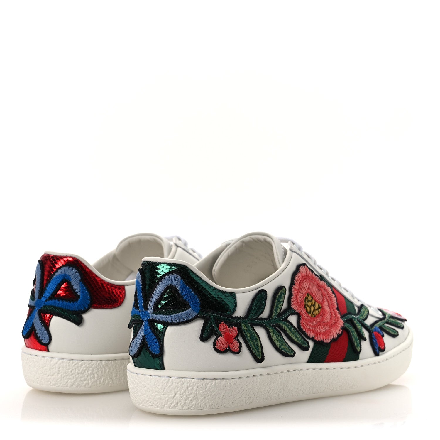 Gucci Calfskin Web Floral Embroidered Womens Ace Sneakers 36 White 5 of 11