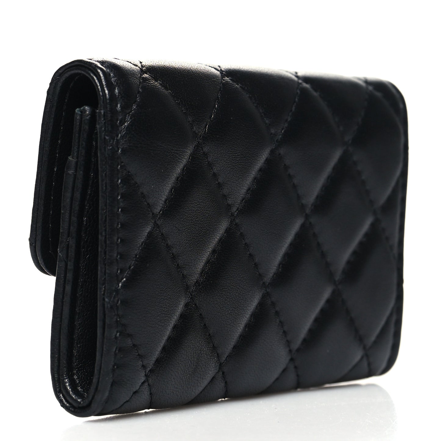 Lambskin Quilted Flap Card Holder Wallet Black
