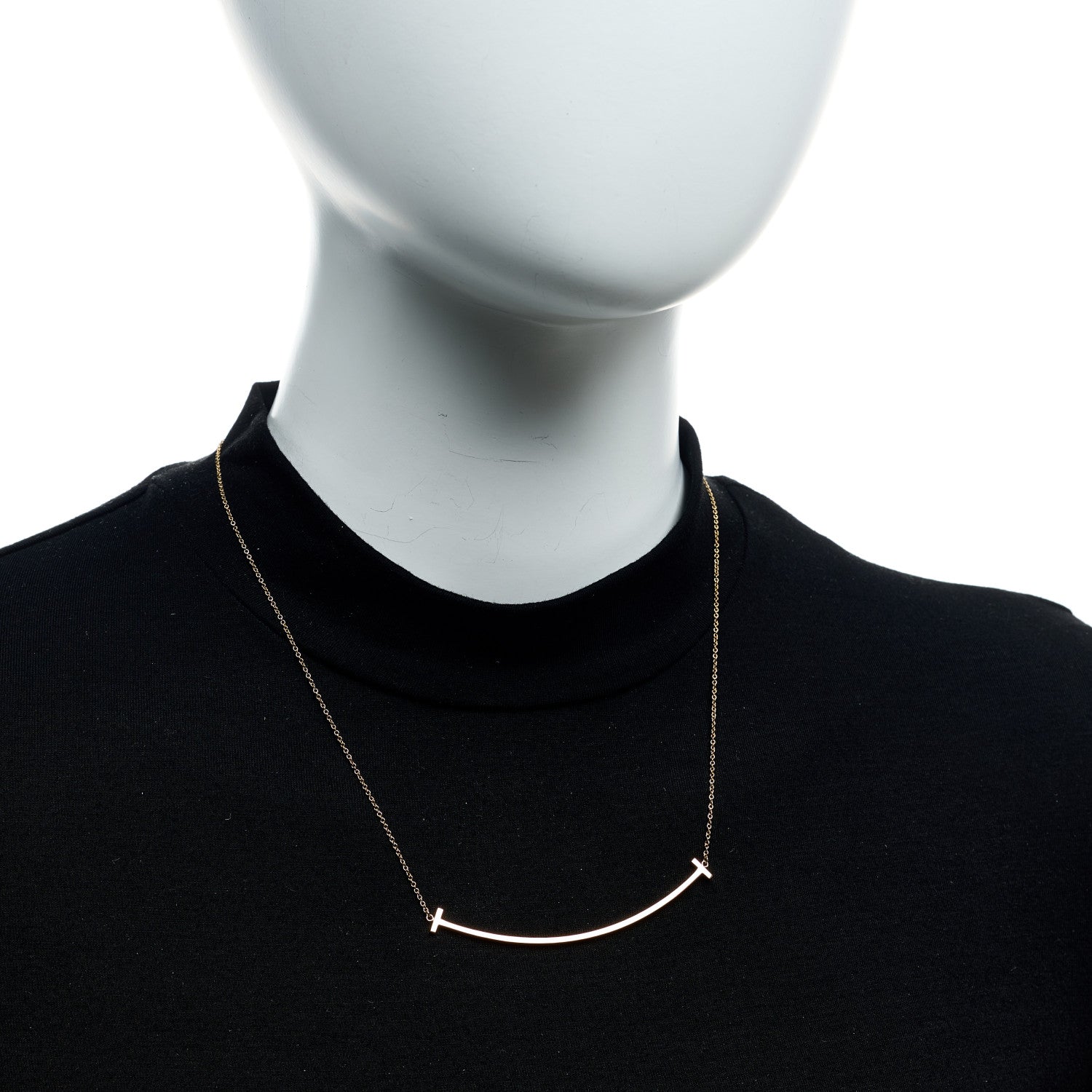 Tiffany 18K Yellow Gold Large T Smile Pendant Necklace 2 of 6