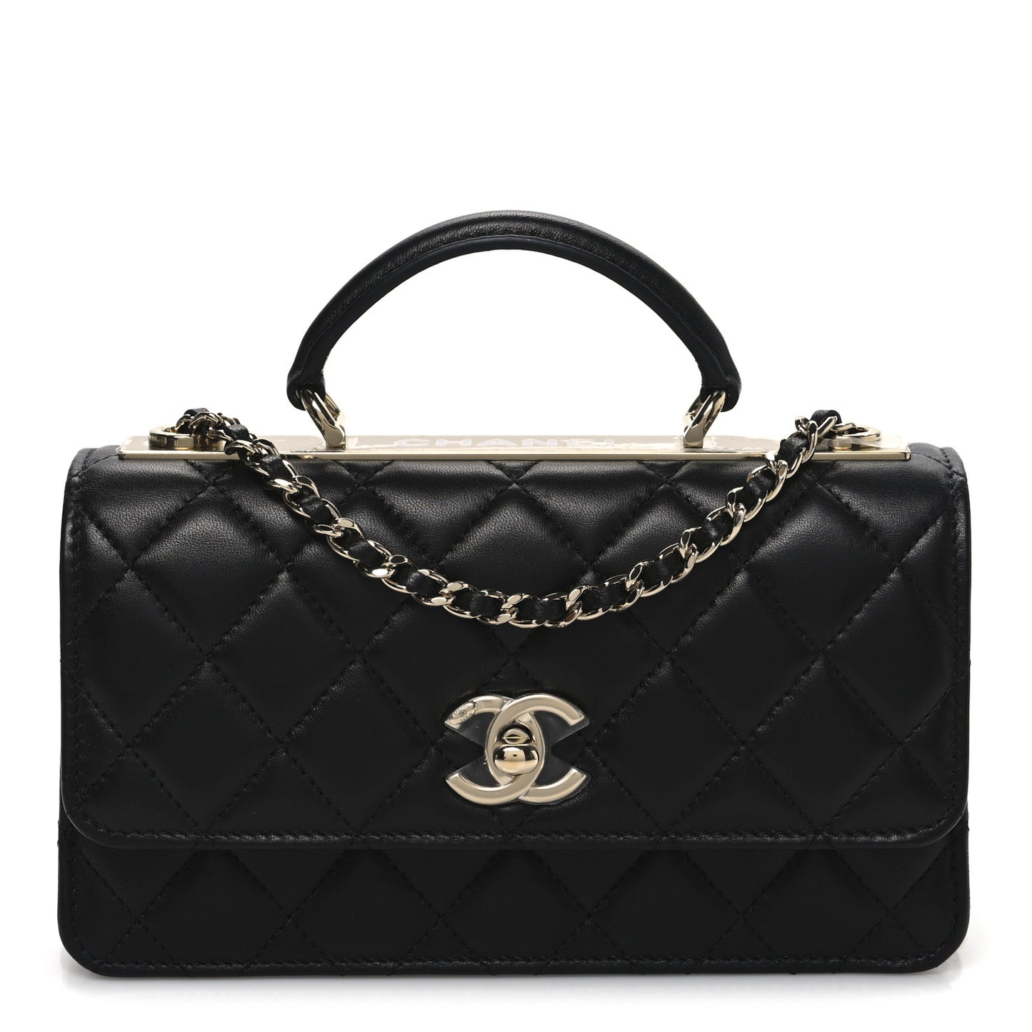 Lambskin Quilted Trendy CC Dual Handle Clutch With Chain Black