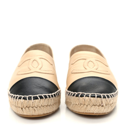 Chanel Lambskin CC Espadrilles 38 Beige Black 2 of 9