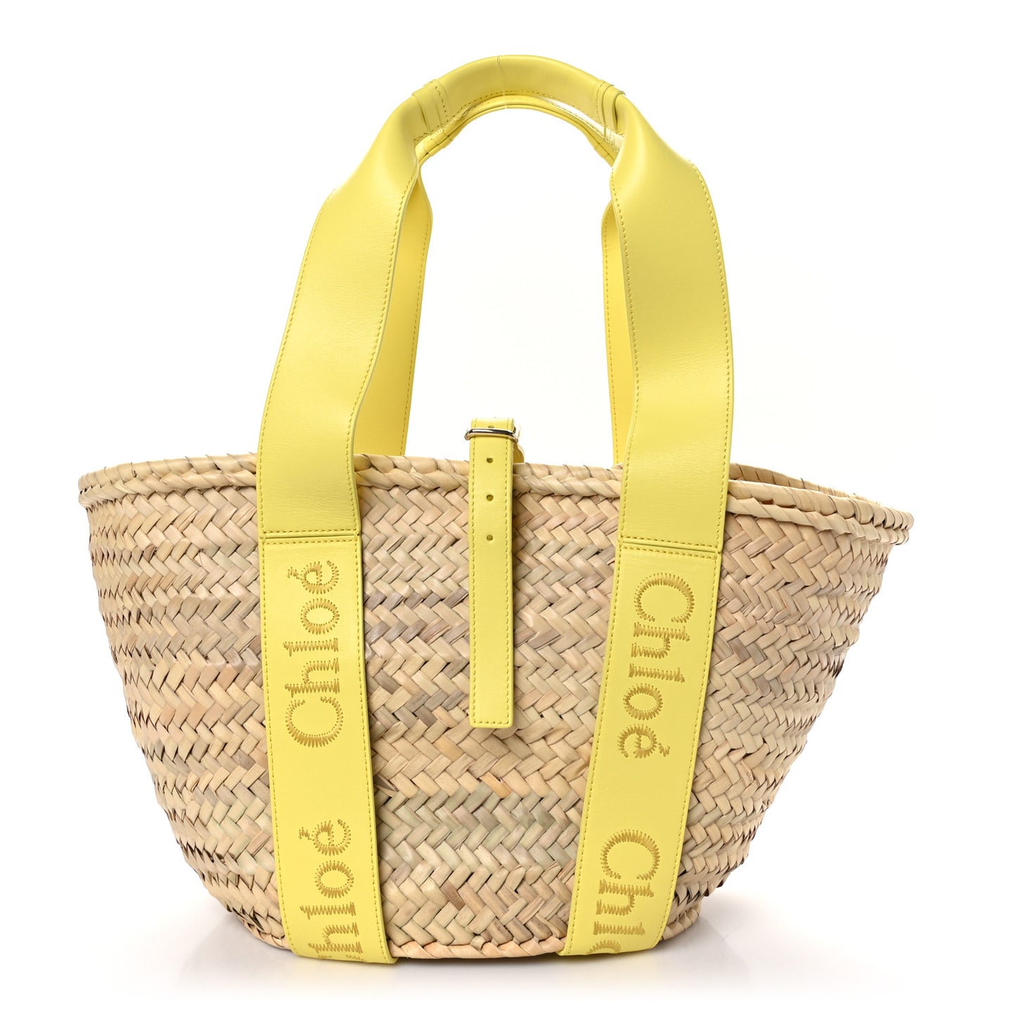Raffia Smooth Calfskin Medium Sense Basket Daffodil Yellow