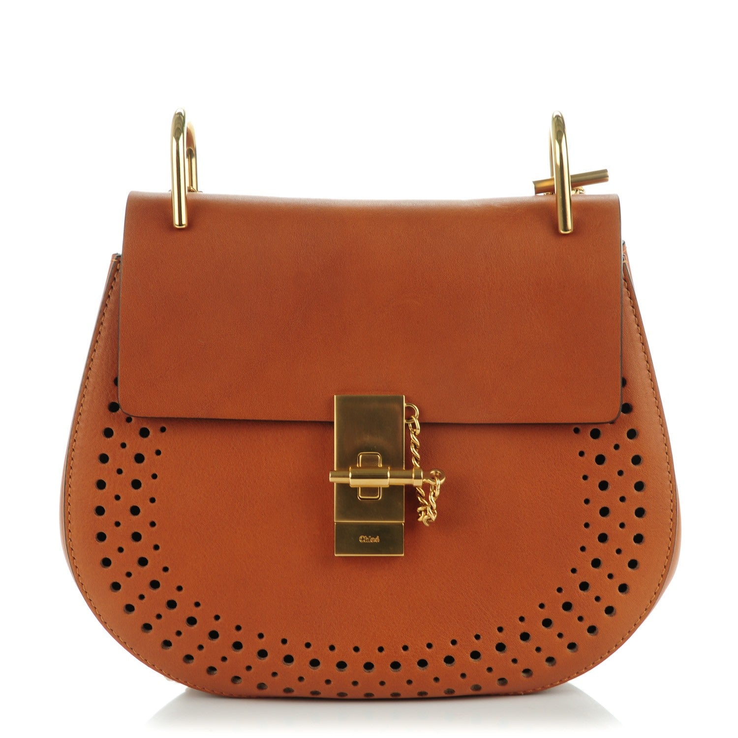 Chloe Calfskin Perforated Drew Shoulder Bag Caramel 1 of 7