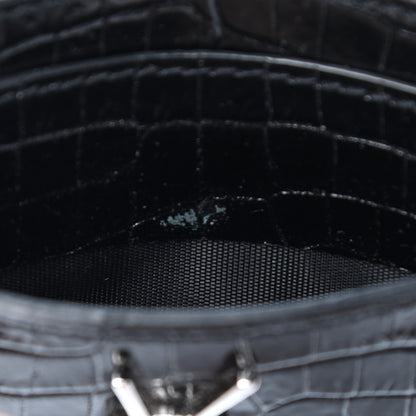 Saint Laurent Calfskin Crocodile Embossed Monogram Credit Card Case Black 9 of 9