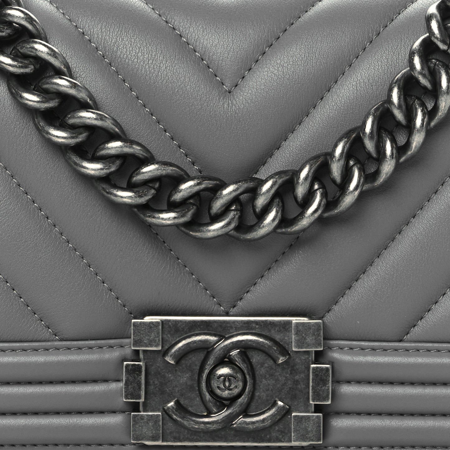 Calfskin Chevron Quilted Small Boy Flap Grey