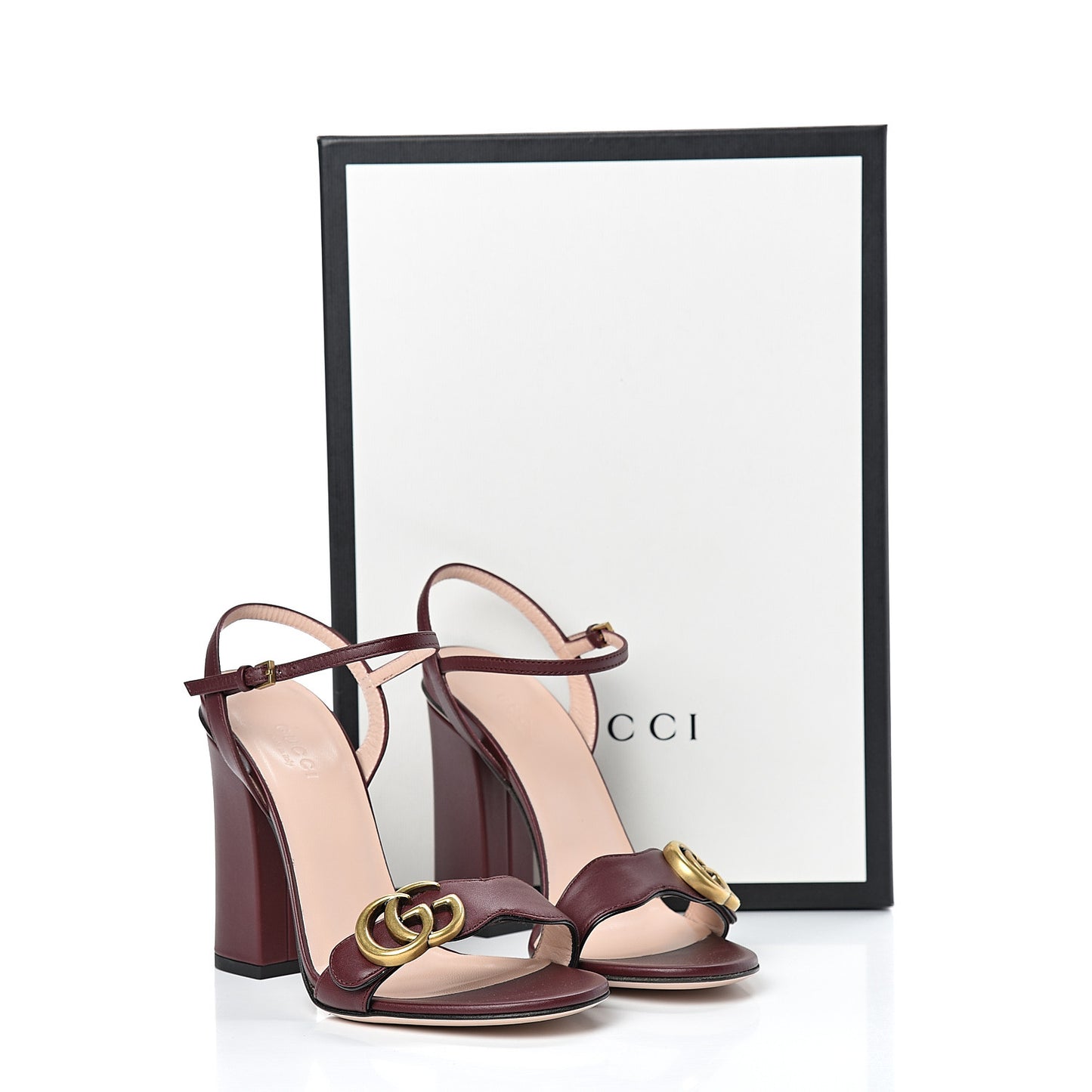 Lifford Calfskin GG Marmont Ankle Wrap 105mm Sandals 36 Vintage Bordeaux