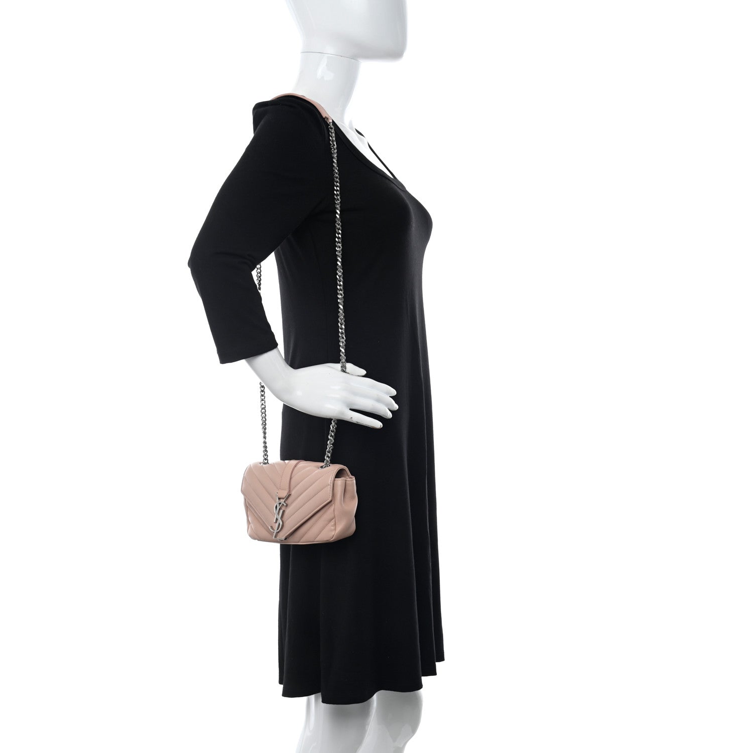Saint Laurent Calfskin Matelasse Chevron Monogram Classic Baby Chain Bag Pale Pink 2 of 12