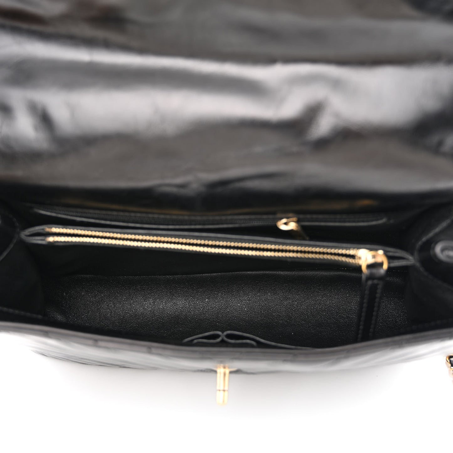 Calfskin Lizard Chevron Quilted Medium Coco Handle Flap Black