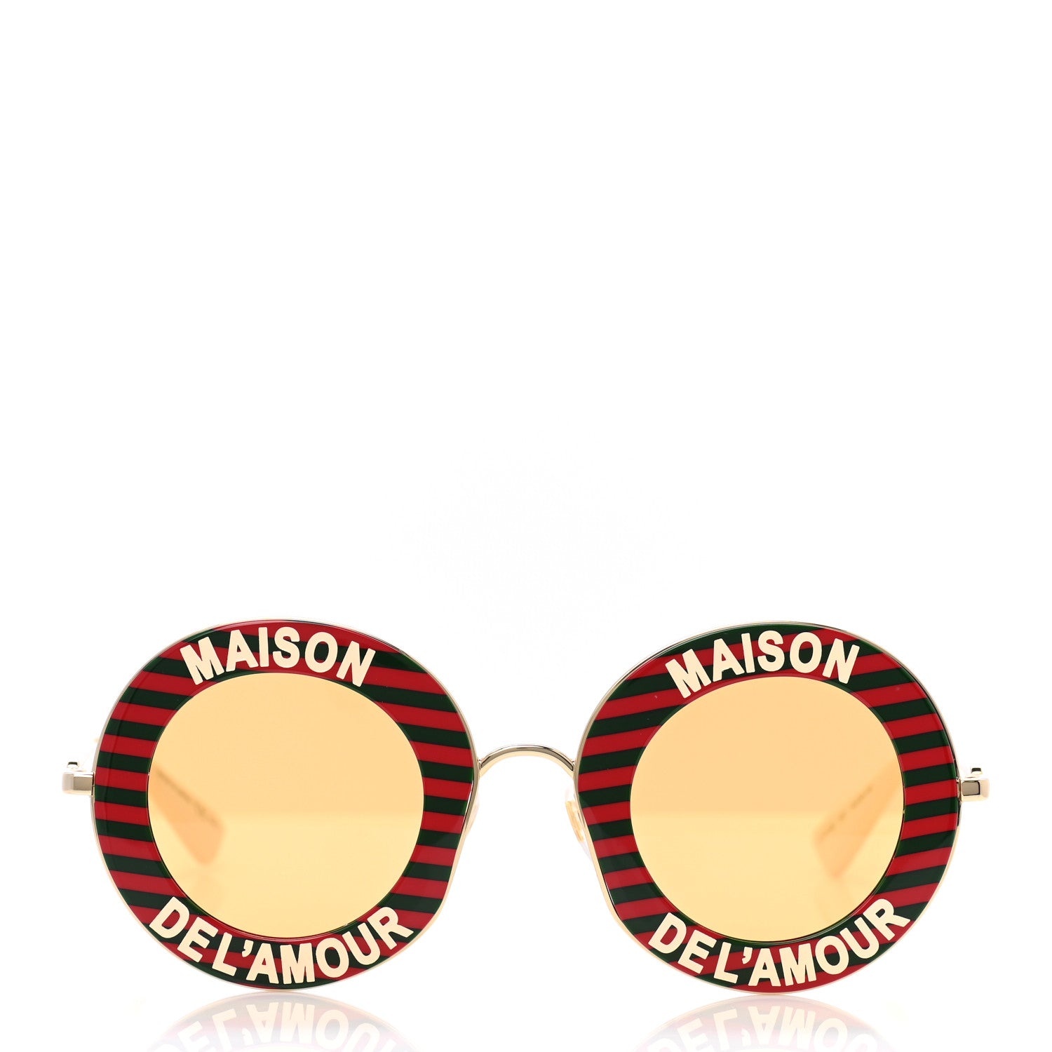 Gucci Metal Acetate Striped Maison Del'Amour Round Frame Sunglasses GG0113S Red Green 2 of 9
