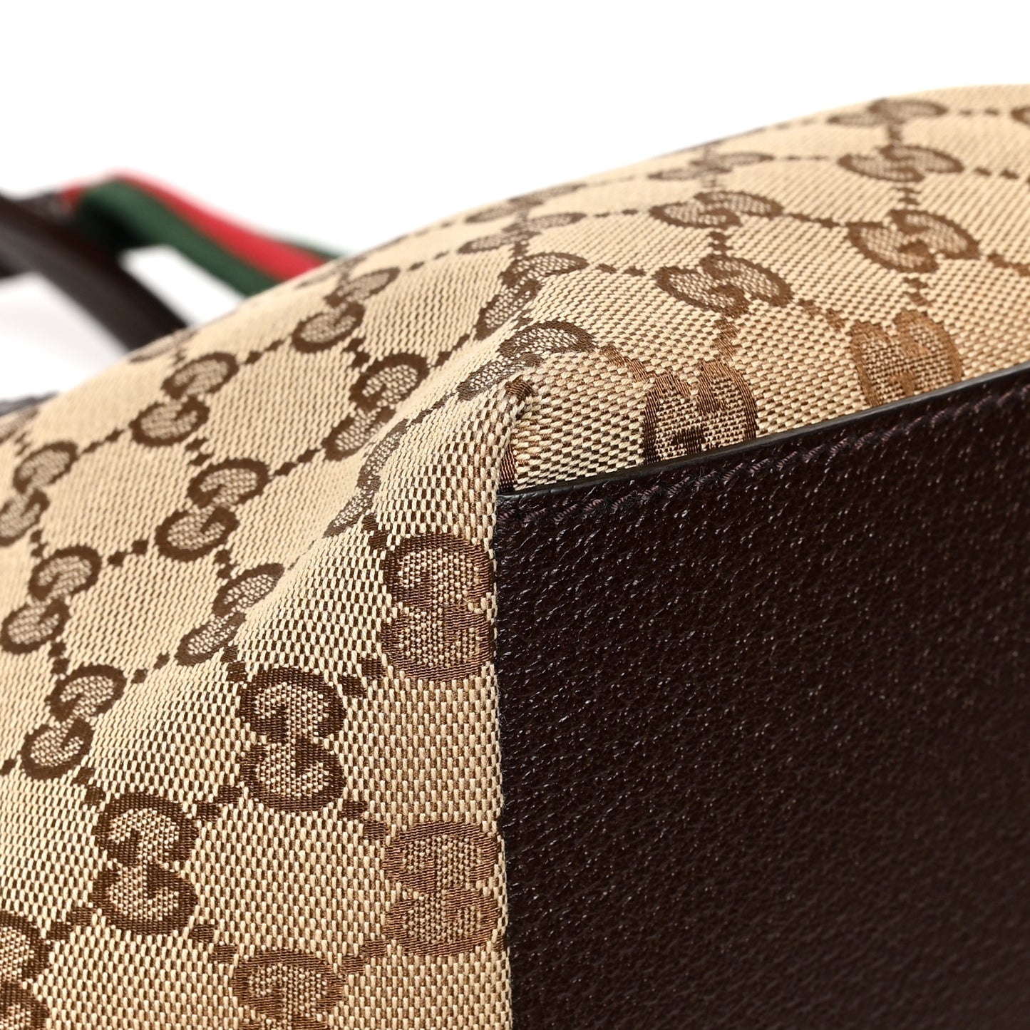 GG Monogram Small Web Handle Bucket Tote Dark Brown