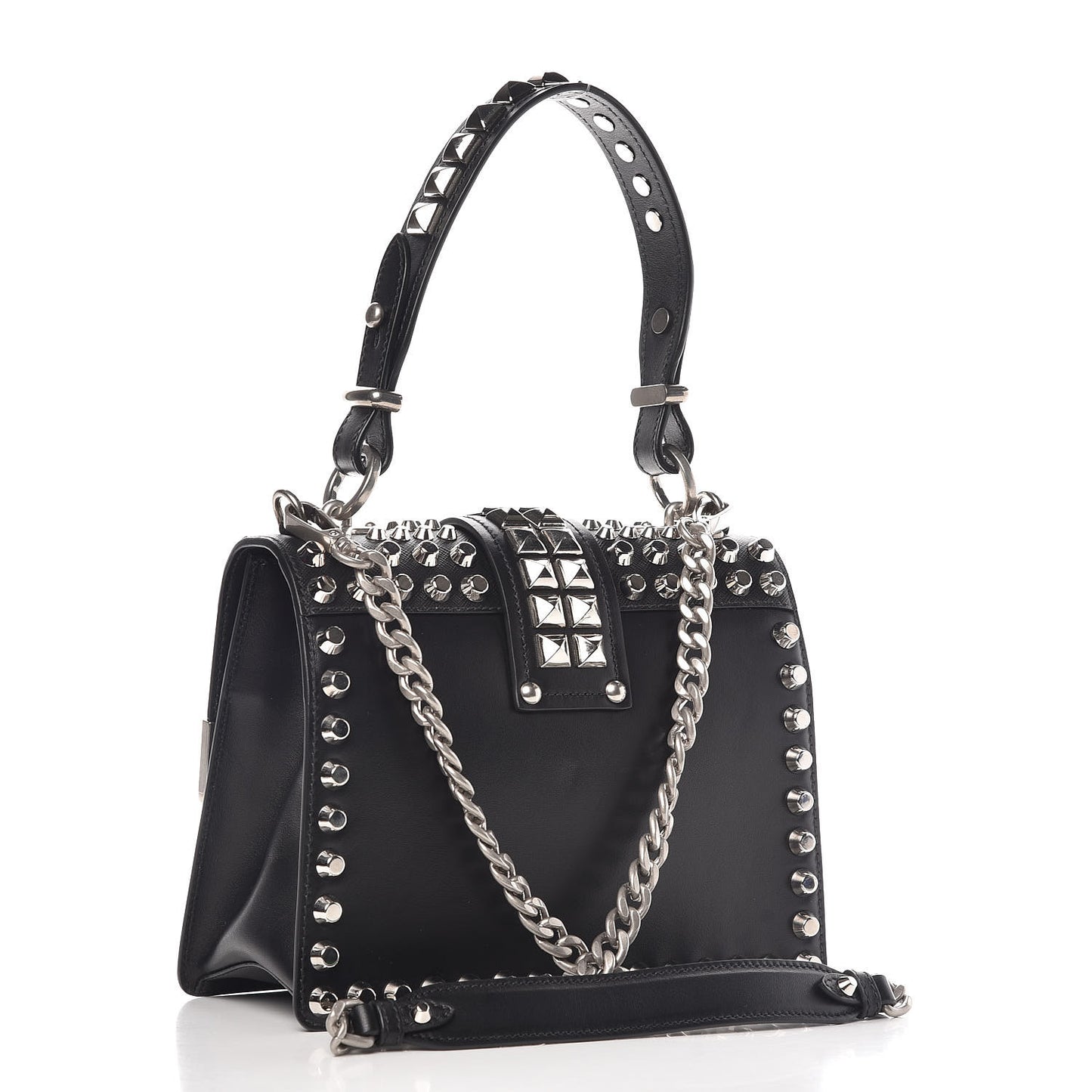 City Calfskin Saffiano Studded Cahier Bag Black