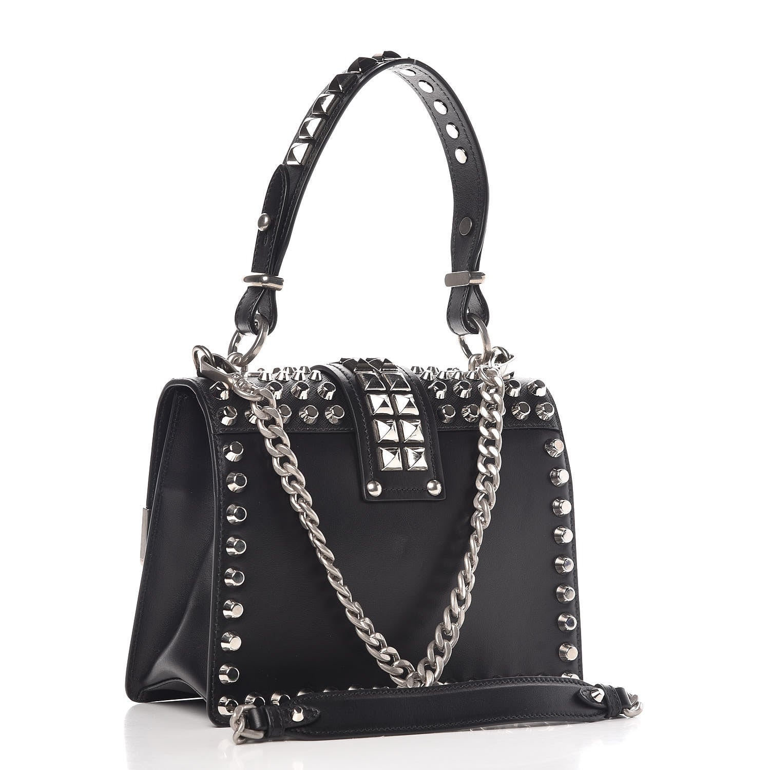 Prada City Calfskin Saffiano Studded Cahier Bag Black 3 of 9