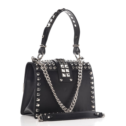 Prada City Calfskin Saffiano Studded Cahier Bag Black 3 of 9