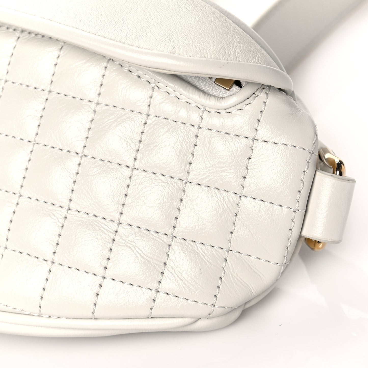Calfskin Quilted C Charm Belt Bag White