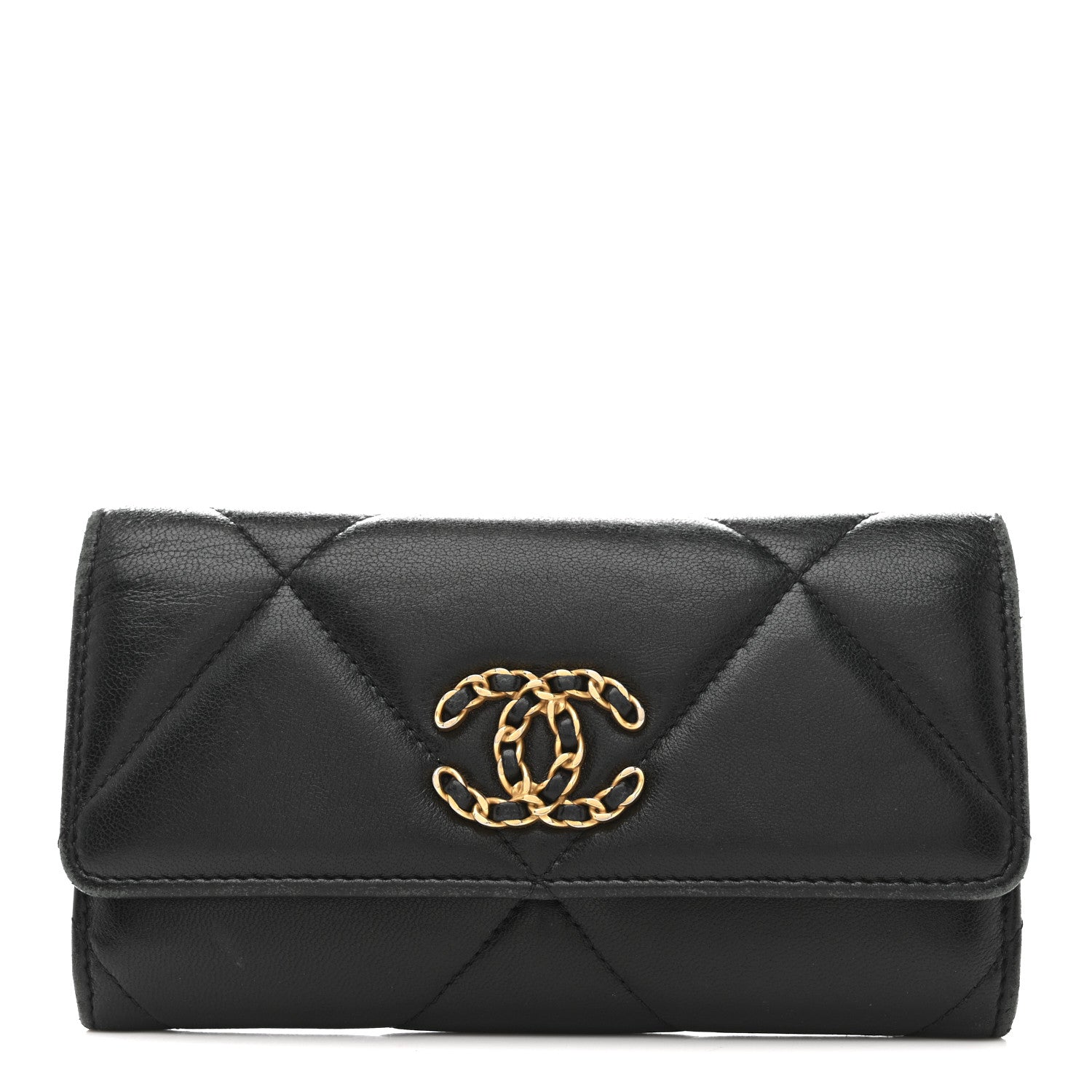 Chanel Shiny Goatskin Quilted Chanel 19 Flap Wallet Black 1 of 13