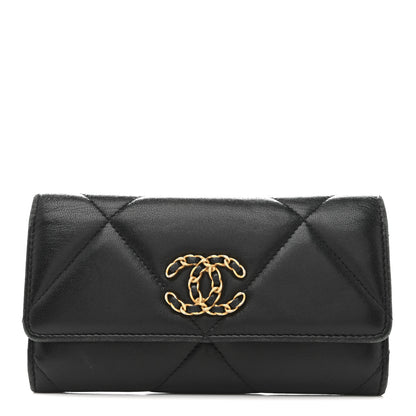 Chanel Shiny Goatskin Quilted Chanel 19 Flap Wallet Black 1 of 13