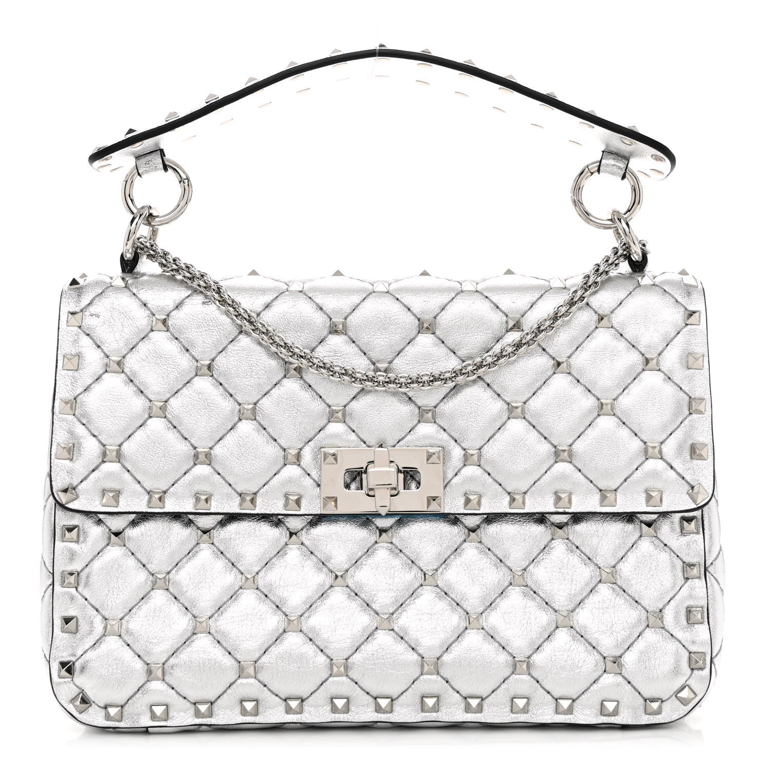 Valentino Garavani Metallic Nappa Medium Rockstud Spike Shoulder Bag Silver 1 of 9