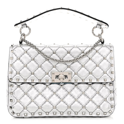Valentino Garavani Metallic Nappa Medium Rockstud Spike Shoulder Bag Silver 1 of 9