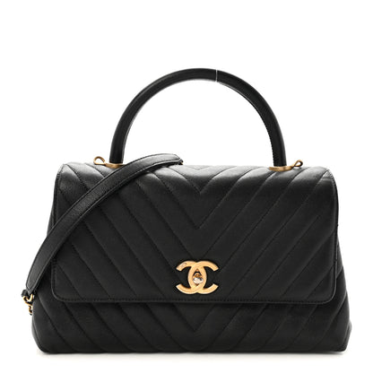 Chanel Caviar Chevron Quilted Small Coco Handle Flap Black 1 of 10