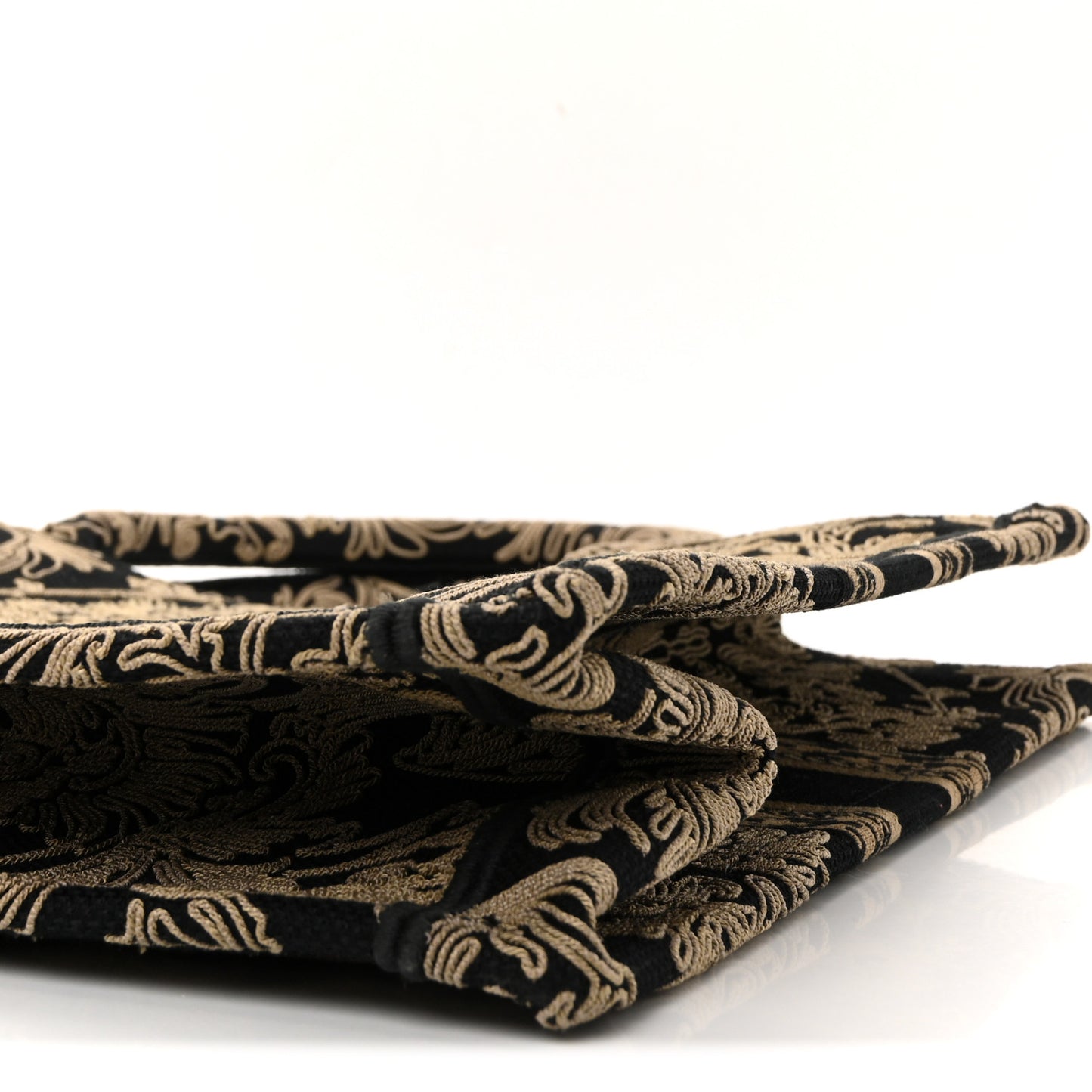 Canvas Embroidered Large Ornamental Cornely Effect Book Tote Black Beige