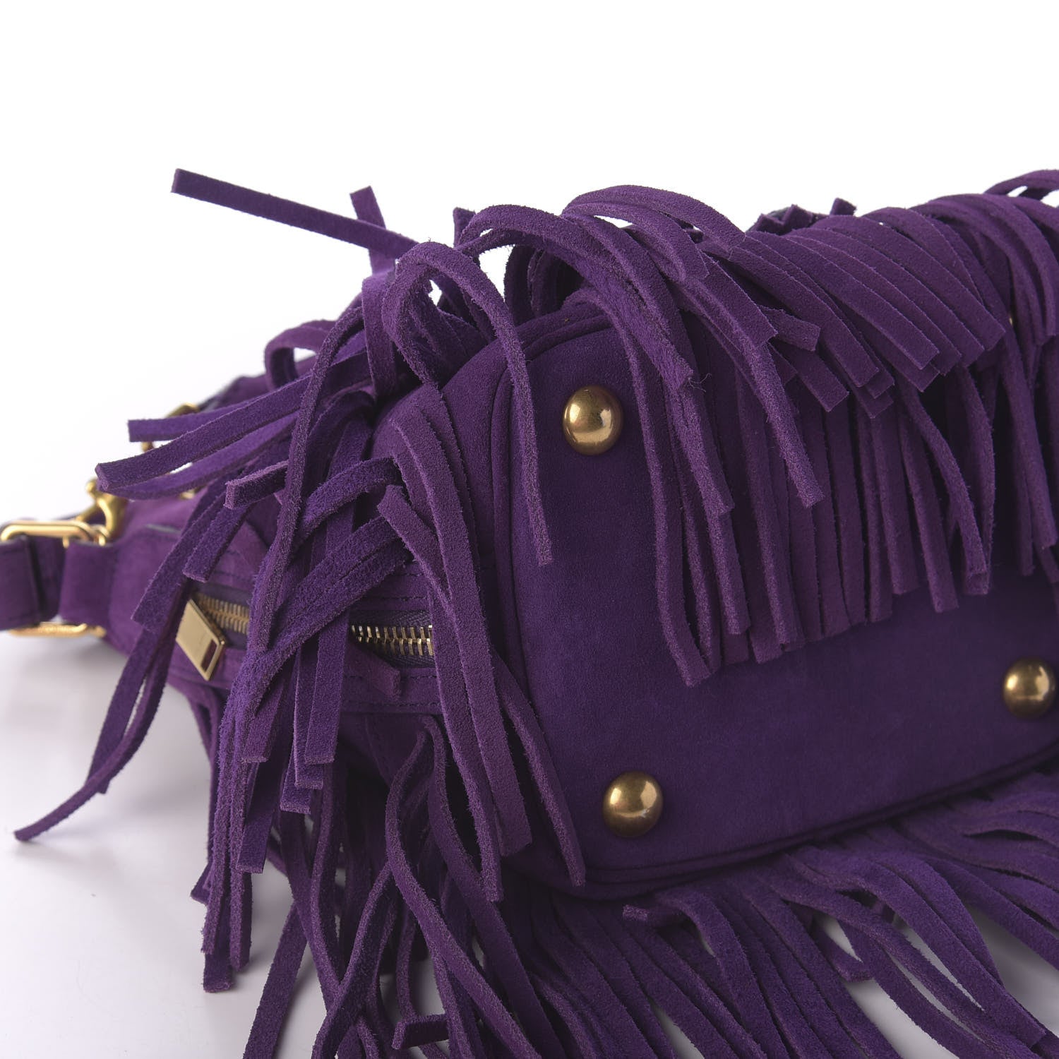 Saint Laurent Suede Calfskin Small Emmanuelle Fringe Bucket Bag Violet 6 of 9