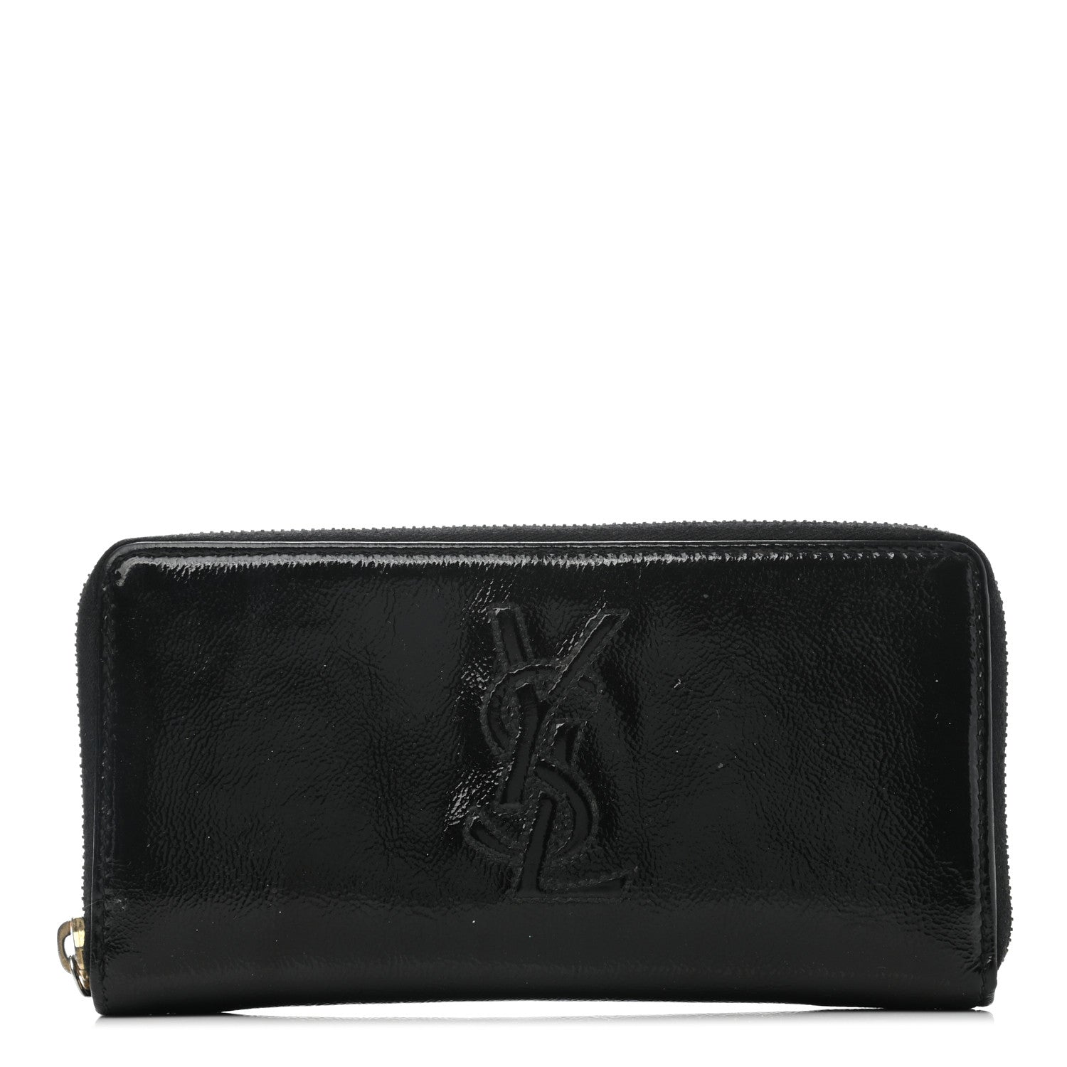 Saint Laurent Textured Patent Monogram Belle De Jour Zip Around Wallet Black 1 of 9