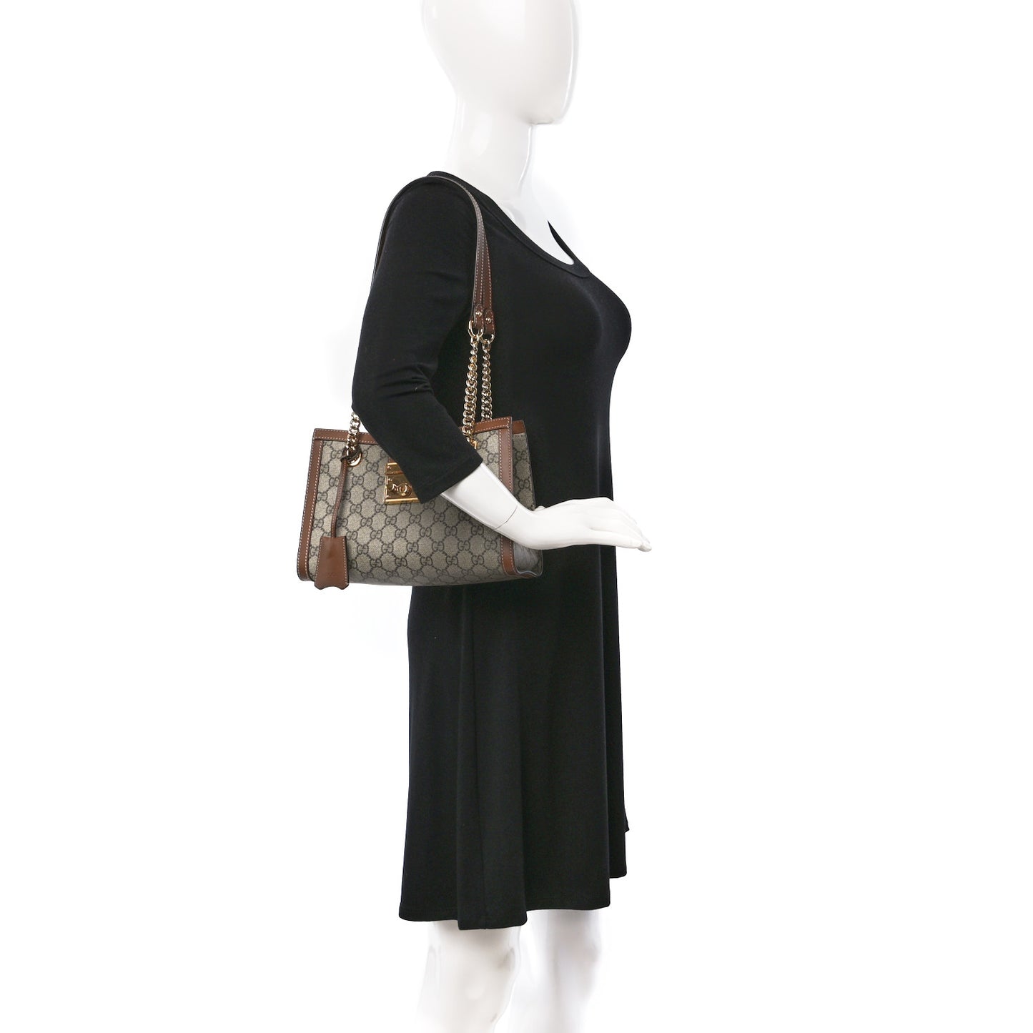 GG Supreme Monogram Calfskin Small Padlock Tote Beige Ebony Tuscany