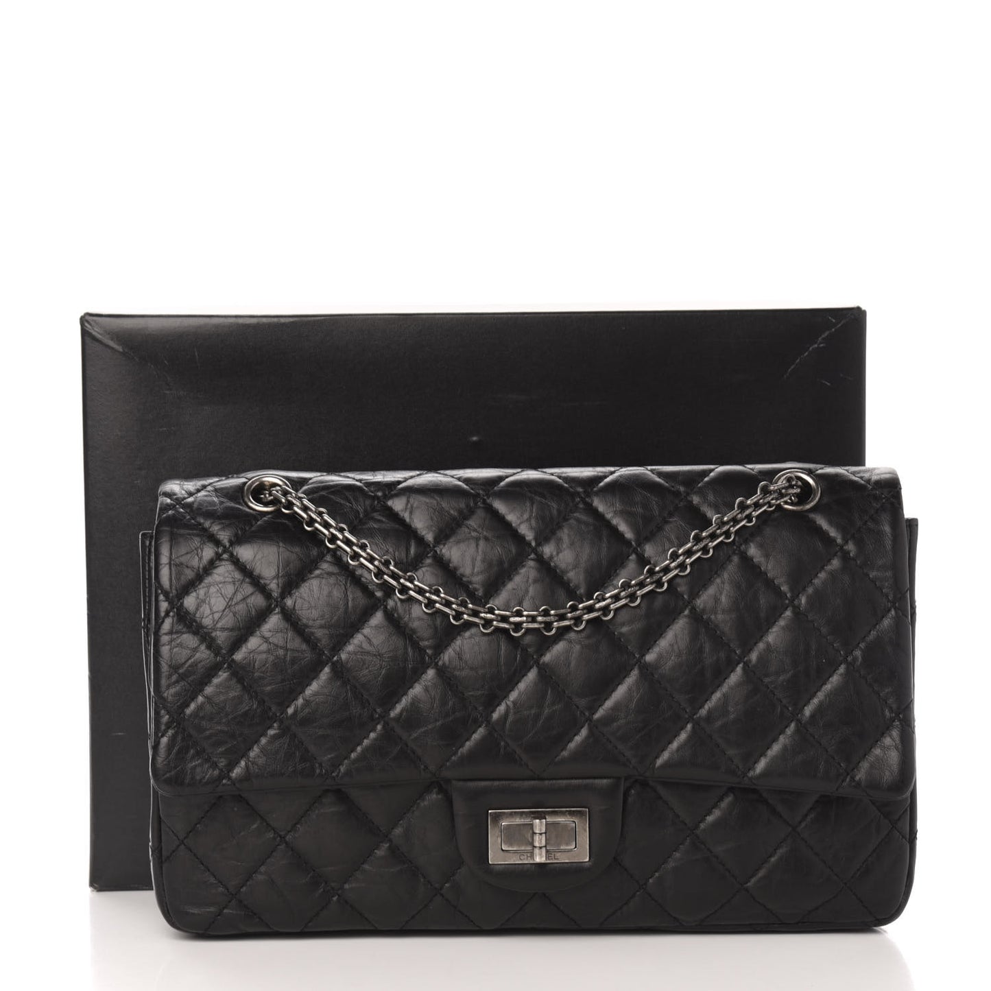 Aged Calfskin Quilted 2.55 Reissue 227 Flap Black