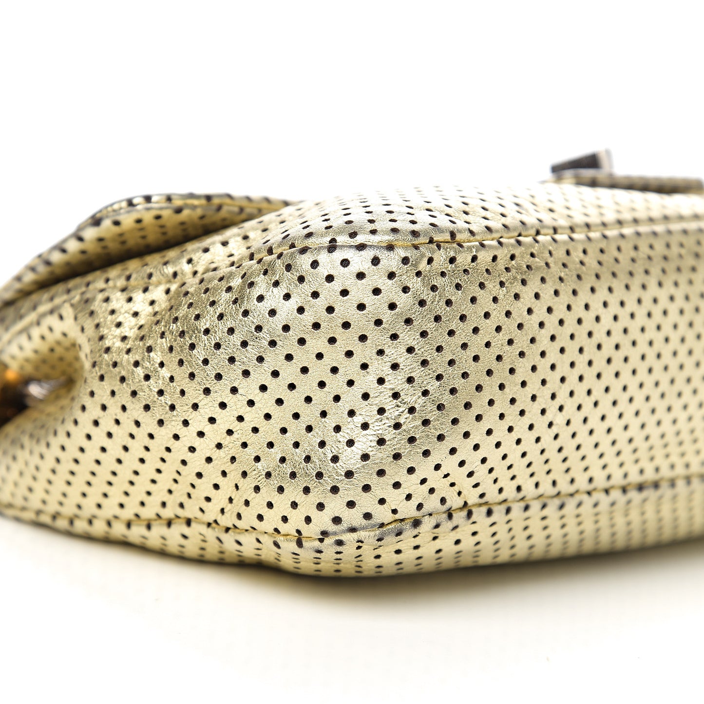 Metallic Crackled Calfskin Perforated Large Drill Flap Gold