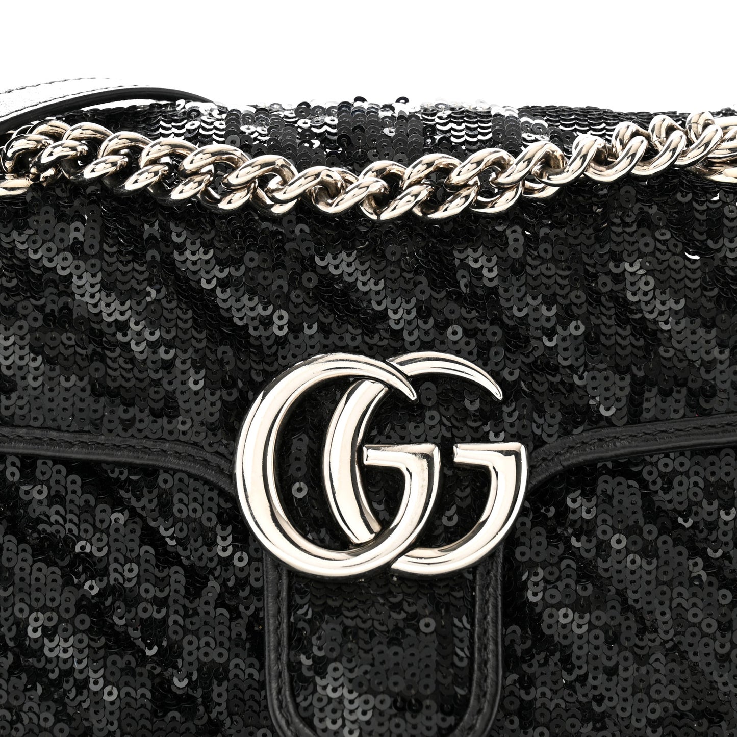 Sequin Matelasse Diagonal Mini GG Marmont Shoulder Bag Black