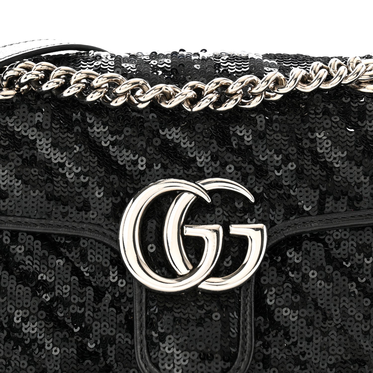 Gucci Sequin Matelasse Diagonal Mini GG Marmont Shoulder Bag Black 8 of 12