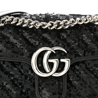 Gucci Sequin Matelasse Diagonal Mini GG Marmont Shoulder Bag Black 8 of 12