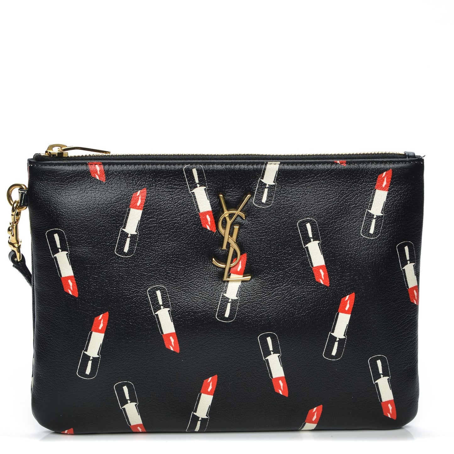 Calfskin Lipstick Print Monogram Pouch Black