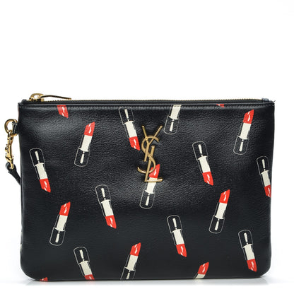 Saint Laurent Calfskin Lipstick Print Monogram Pouch Black 1 of 7