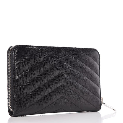 Saint Laurent Grain De Poudre Matelasse Chevron Monogram Zip Around Wallet Black 3 of 8