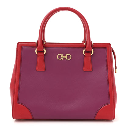 Salvatore Ferragamo Printed Calfskin Gancini Tote Red Purple 1 of 13