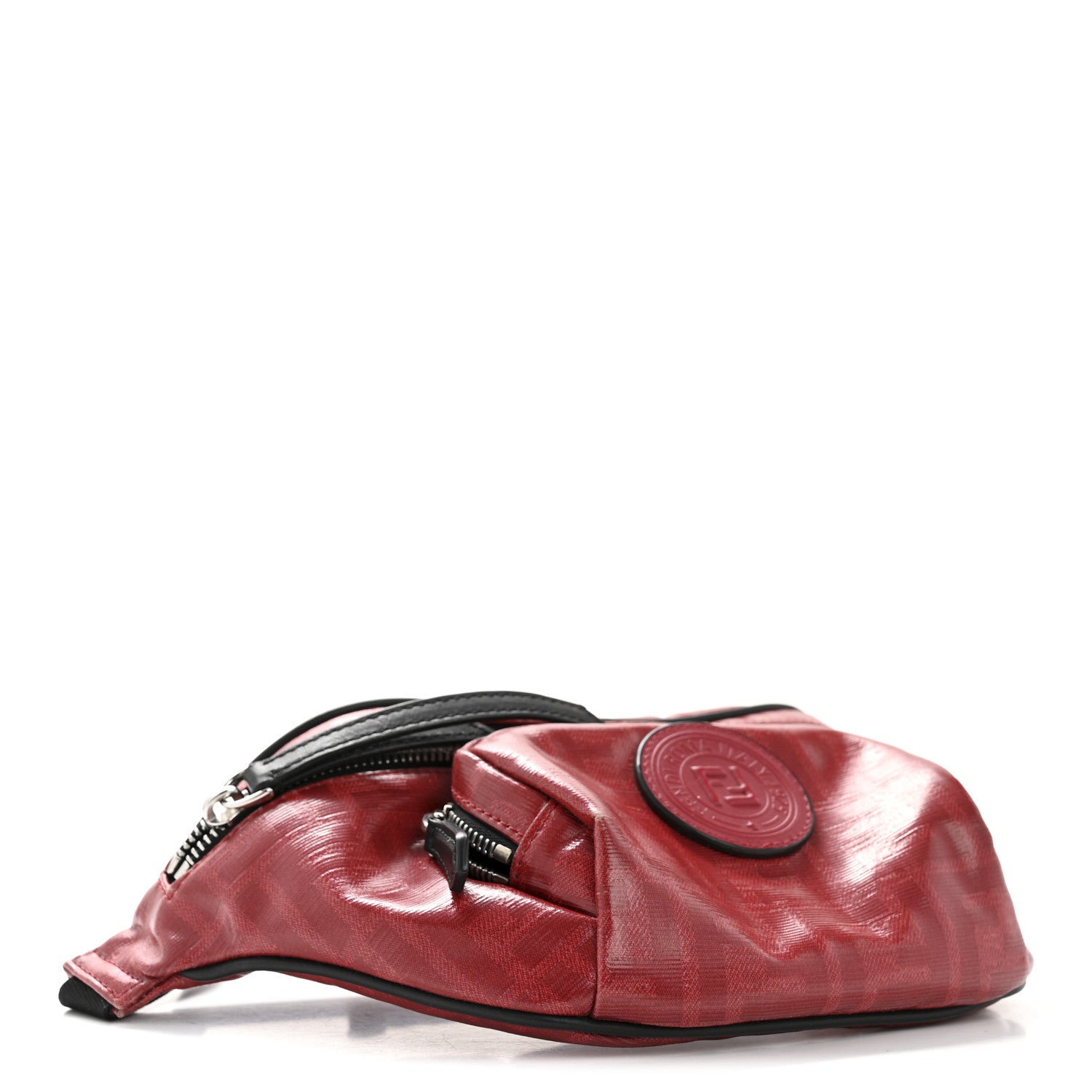 Fendi Glazed Fabric Vitello Century FF 1974 Stamp Patch Pocket Belt Bag Rosso 4 of 13