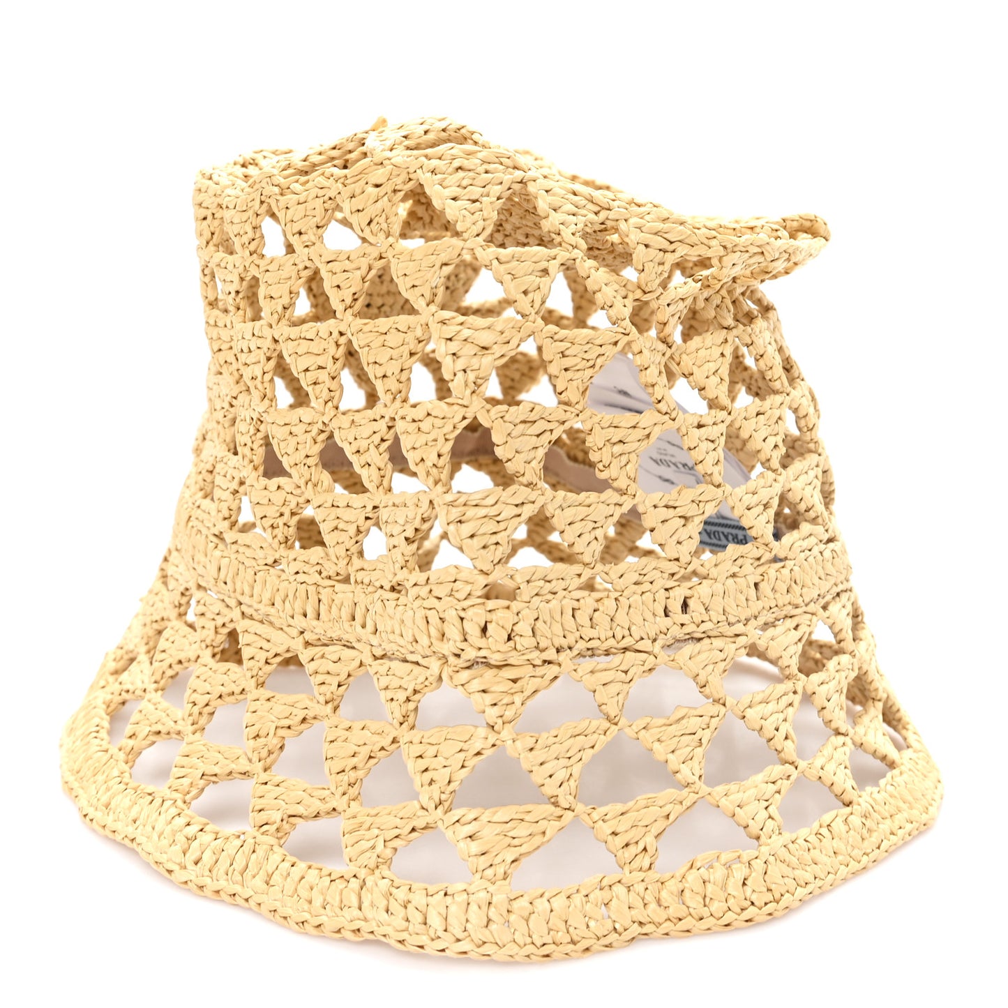 Raffia Effect Crochet Logo Embroidered Bucket Hat M Naturale