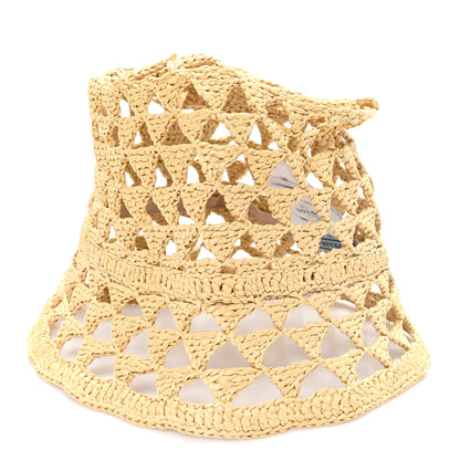 Prada Raffia Effect Crochet Logo Embroidered Bucket Hat M Naturale 5 of 9