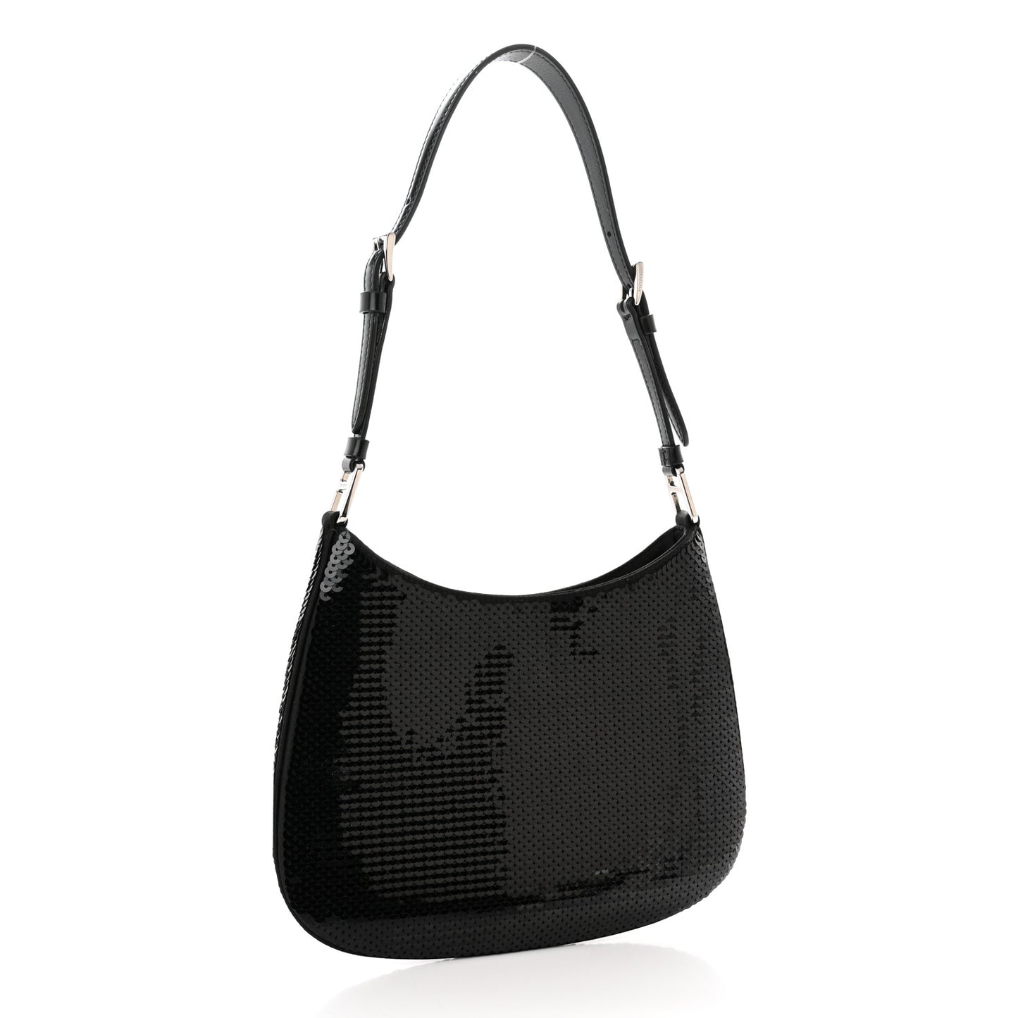 Paillettes Sequin Logo Cleo Adjustable Strap Shoulder Bag Black White