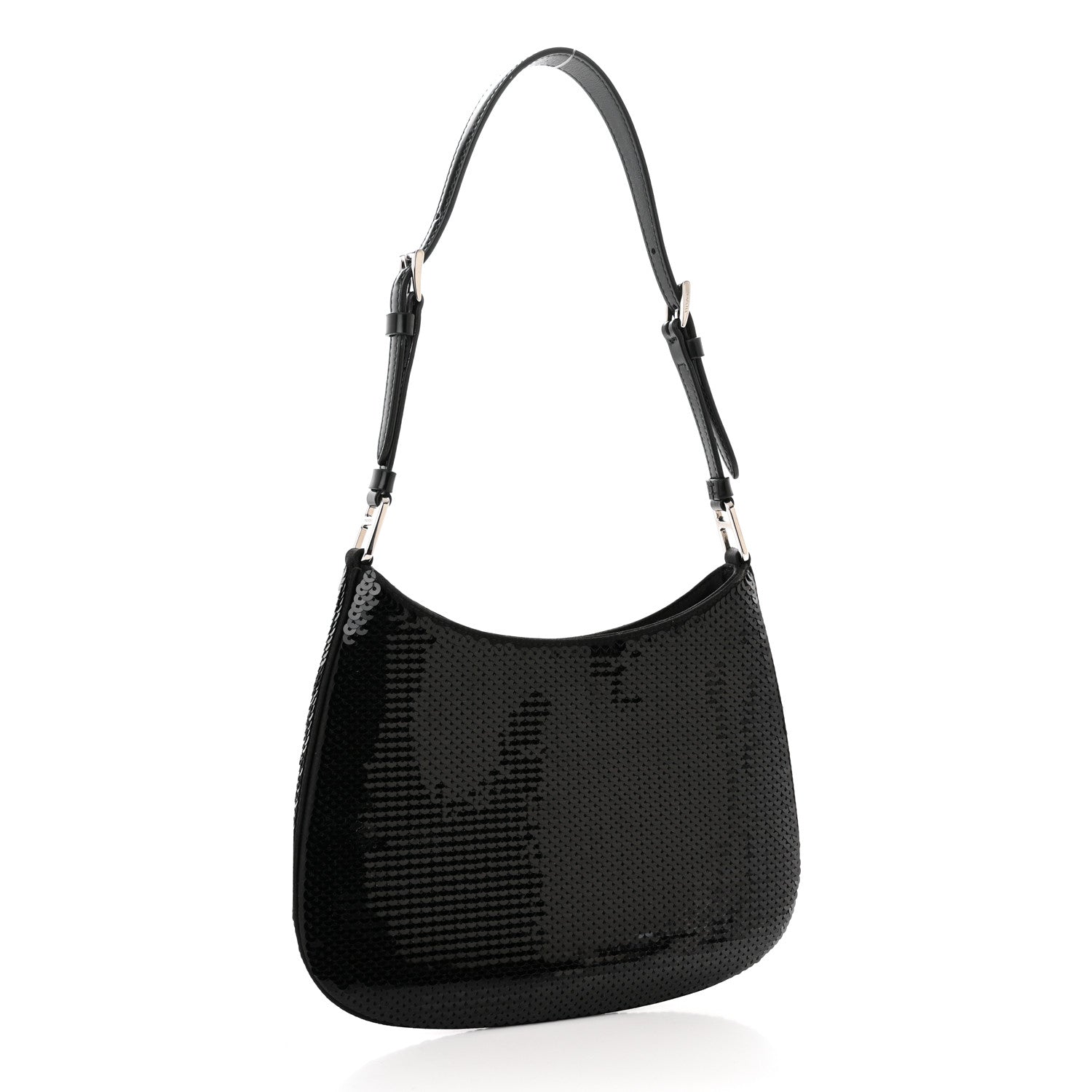 Prada Paillettes Sequin Logo Cleo Adjustable Strap Shoulder Bag Black White 3 of 12