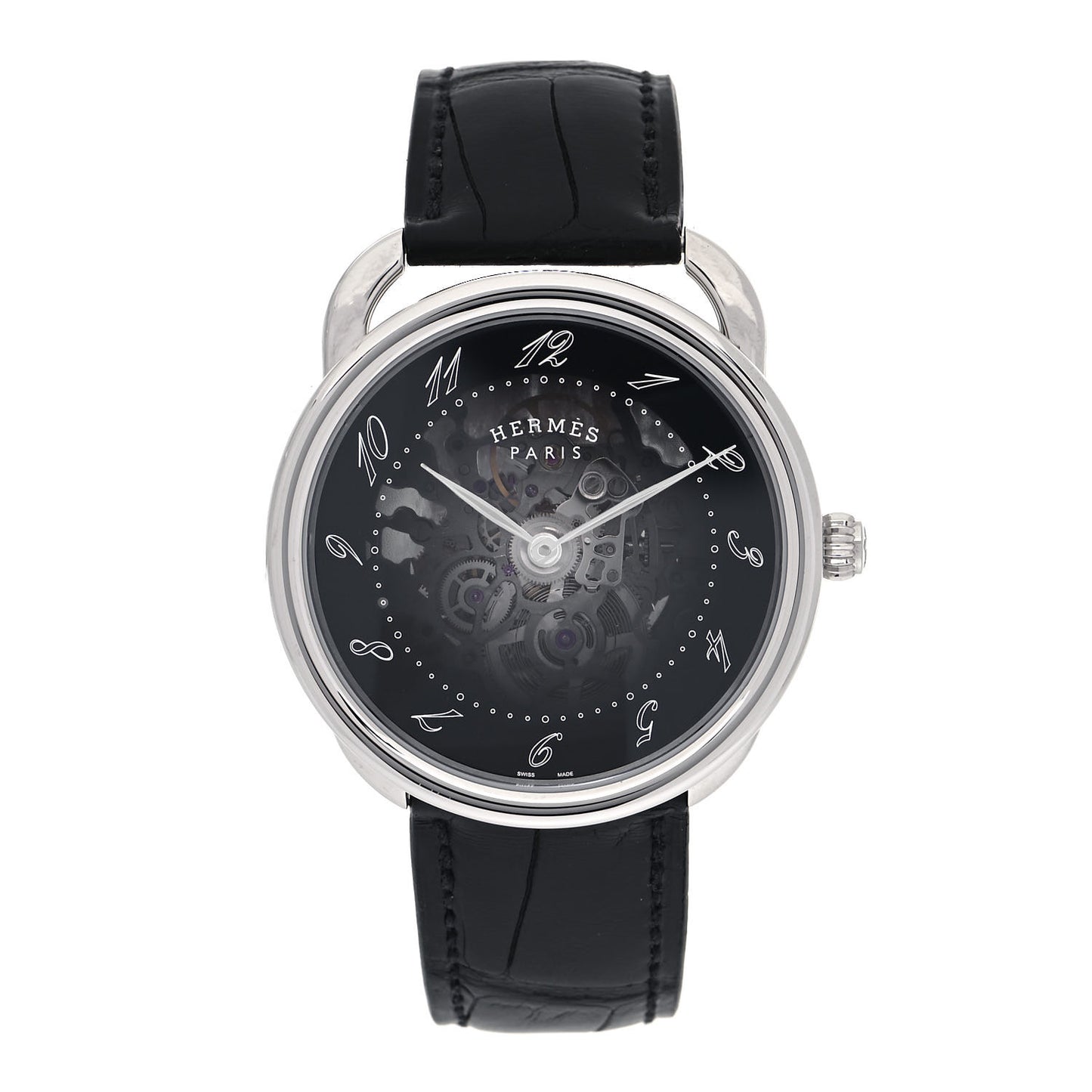 Stainless Steel Alligator 40mm Arceau Squelette Automatic Watch Noir