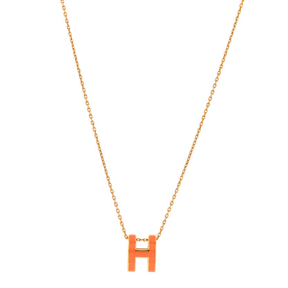 Hermes Lacquered Gold Pop H Pendant Necklace Orange 1 of 6