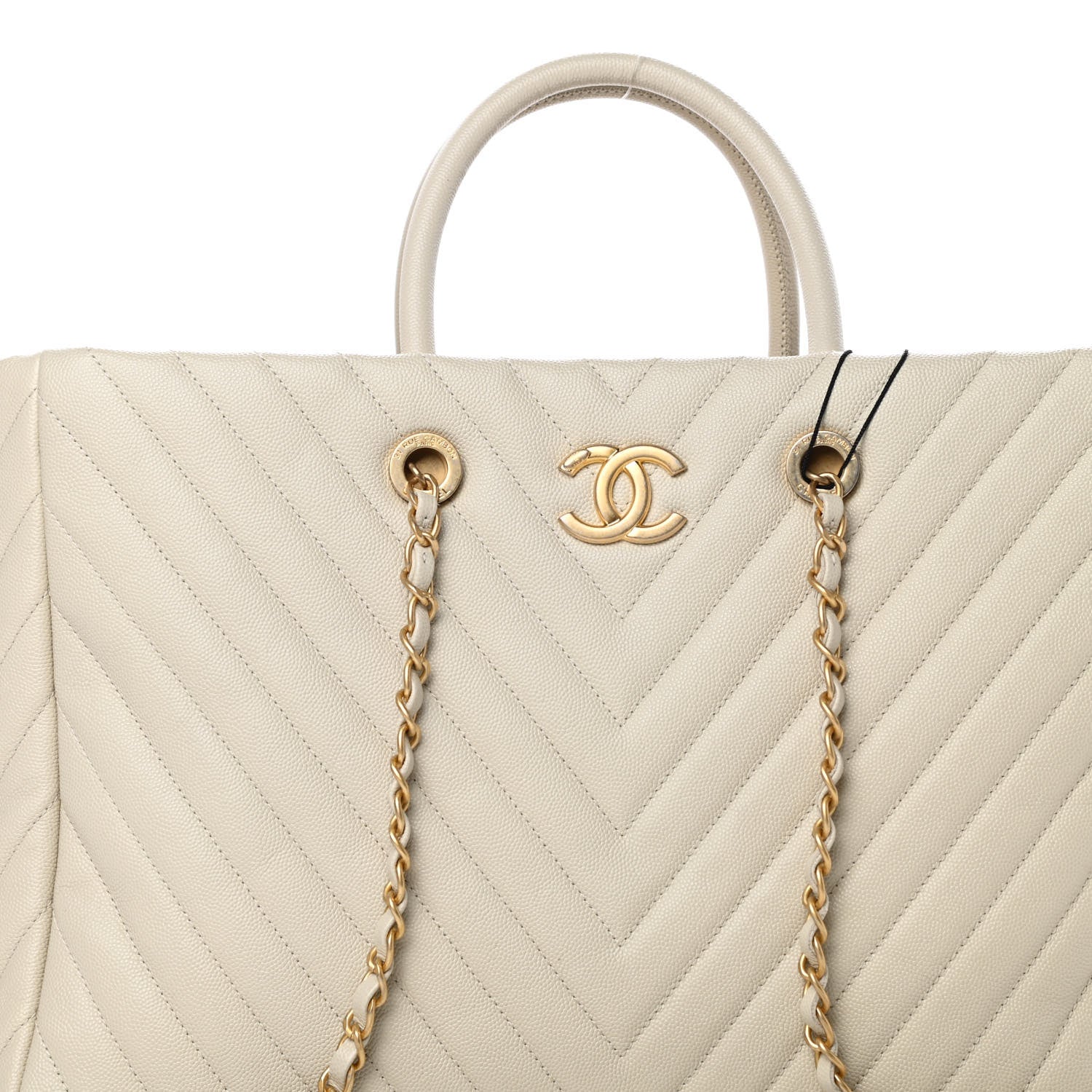 Chanel Caviar Chevron Quilted Coco Handle Shopping Tote Ivory 10 of 13