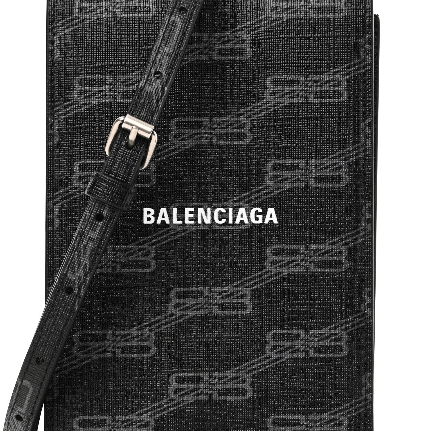 Balenciaga Coated Canvas BB Monogram Signature Phone Holder Bag Black Grey 8 of 10