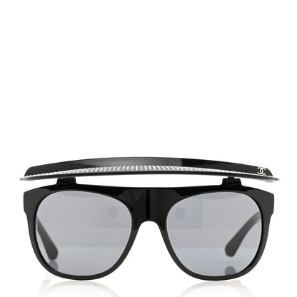 Chanel Shield Square Crystal Embellished Coco Beach Sunglasses Black Gray 5 of 9
